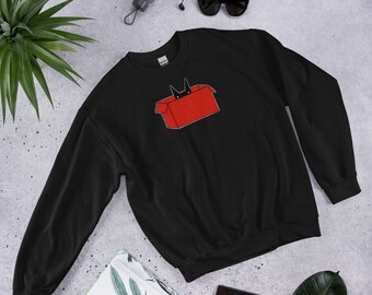 SWEATSHIRT Black Cat in Box Crew Neck Folk Art Print Birthday Housewarming Gifts Funny Shirts Gift Kitten Artwork Cat People Sweater Weird