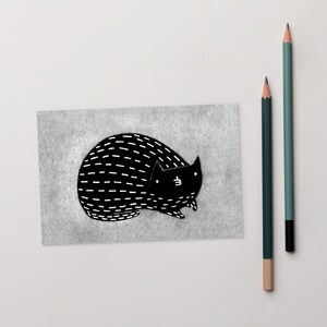 CARTÃO POSTAL ARTÍSTICO IMPRESSO 4x6 Gato Preto Kawaii Gatinho Arte Folclórica Cartão Bonito, Peculiar e Caprichoso Arte Estranha Presente de Inauguração de Casa Cartões de Aniversário Presentes para Amantes de Gatos