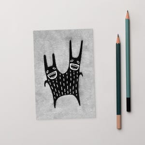 4x6 KUNSTDRUCK POSTKARTE Kaninchen Monster Kawaii Volkskunst Schräges Geschenk Skurril Lustig Einweihungsparty Geschenk Goth Geburtstag Geschenk Goth
