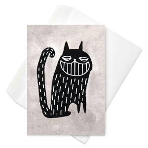 CARTE DE VOEUX Chat noir Happy Kitty Kawaii excentriques lunatiques Invitations Bizarre mignon Goth pendaison de crémaillère gothique drôle carte d'anniversaire cadeaux de printemps
