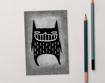 CARTÃO POSTAL ARTÍSTICO IMPRESSO 4x6 Gato Preto Kawaii Gatinho Arte Folclórica Cartão Bonito, Peculiar e Caprichoso Arte Estranha Presente de Inauguração de Casa Cartões de Aniversário Presentes para Amantes de Gatos