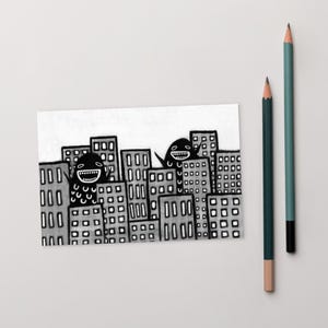 4x6 KUNSTDRUCK POSTKARTEN Monster City Kawaii Karten Volkskunst Wunderlich Cryptids Weirdcore Niedlich Einweihungsparty Kaiju Lustige Geburtstagsgeschenke schrullig