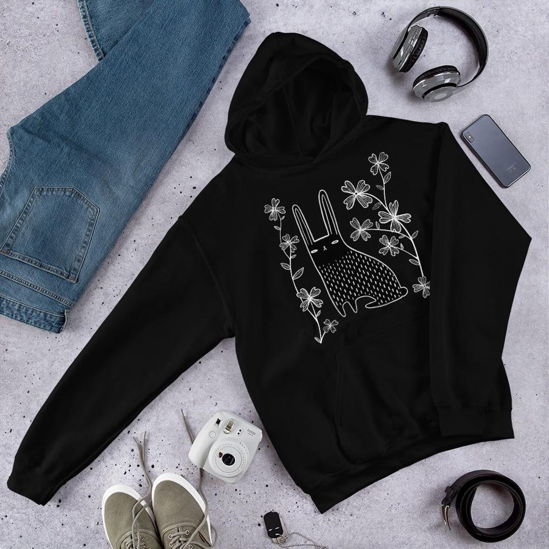 CLASSIC HOODIE Black Rabbit Sweater Dogwood Floral Jumper Dark