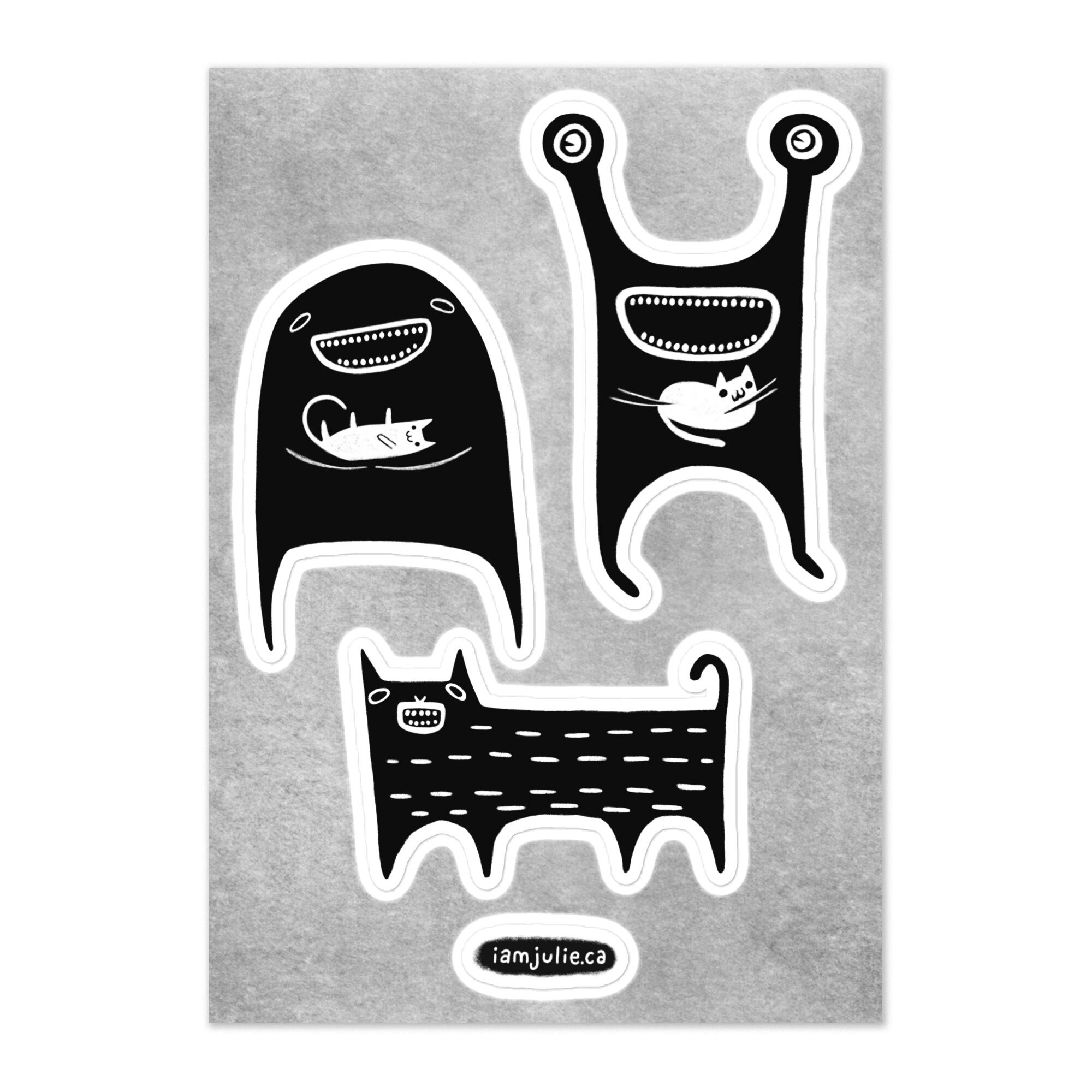 VINYL STICKER SHEET Monster and Cat White Cat Folk Art Housewarming ...