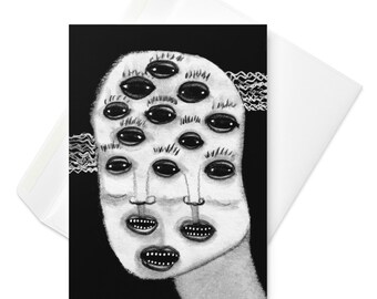 GREETING CARD Monster Portrait Surreal Eyeballs Folk Art Quirky Horror Goth Birthday Gifts Weird Alien Housewarming Gothic Witchcore Eyeball