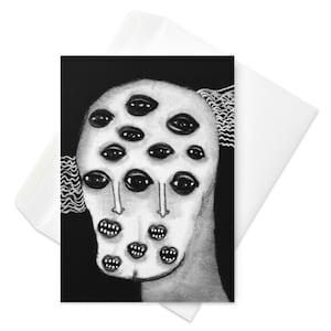 GRUSSKARTE Monster Portrait Surreal Augäpfel Außenseiter Volkskunst Skurril Horror Goth Geburtstag Geschenke Schräg Alien Einweihungsparty Gothic Witchy