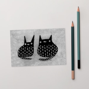 4x6 ART PRINT POSTCARD Gato preto Kawaii Folk Art Presente de aniversário Caprichoso Bonito Gótico Estranho Peculiar Arte de inauguração de casa Engraçado Gatinho Gótico Arte de parede