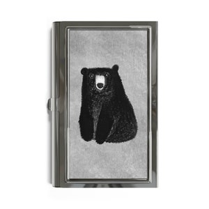 Visitenkartenhalter Schwarz Bär Volkskunst Wald Geburtstag Einweihungsparty Skurril Gruselig Süß Witzig Gothic Goth Punk Grizzly