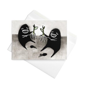 CARTE DE VUX Jardin monstre plantes Art populaire Illustration fantaisiste Trucs étranges Cadeaux d'anniversaire mignons de pendaison de crémaillère Carte de professeur drôle et décalée