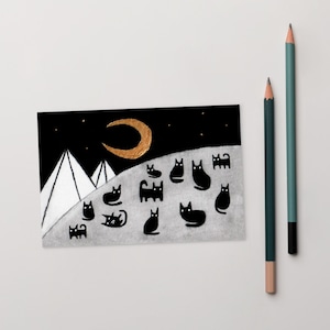 4 x 6 ART PRINT CARTE POSTALE Chat noir lune Kawaii Kitty cadeaux pendaison de crémaillère originale amoureux des chats gothique fantaisiste animaux cadeau d'anniversaire pour correspondant