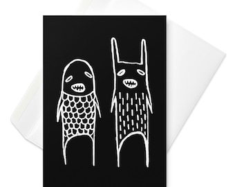 GREETING CARD Monster Alien Folk Art Kawaii Quirky Whimsical Cute Creepy Birthday Gifts Weirdcore Cryptid Housewarming Gothic Spring Gifts