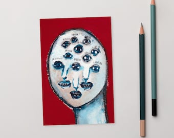 4x6 ART PRINT POSTCARD Eyeball Monster Portrait Postcards Creepy Horror Eyeball Gothic Weird Penpal Weirdcore Spooky Goth Surreal Wall Art