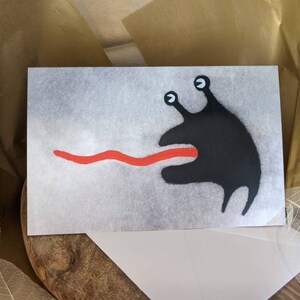 CARTE DE VŒUX PREMIUM Monster Folk Art Carte vierge Fantaisie Illustration Bizarre Truc Mignon Pendaison de crémaillère Cadeaux d’anniversaire Bizarre En pensant à vous