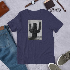 STRAIGHT CUT T-SHIRT Black Cactus Shirt Cacti Folk Art Desert Plant Creepy Goth Birthday Gifts Modern Botanical Witchy Gothic Art Punk Emo Heather Midnight Navy