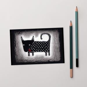 POSTAL CON IMPRESIÓN ARTÍSTICA DE 4 x 6 Arte popular de perro negro Animales lindos y extraños Arte de pared Inauguración de la casa Regalo de cumpleaños para amantes de los perros Cachorro de labrador negro peculiar