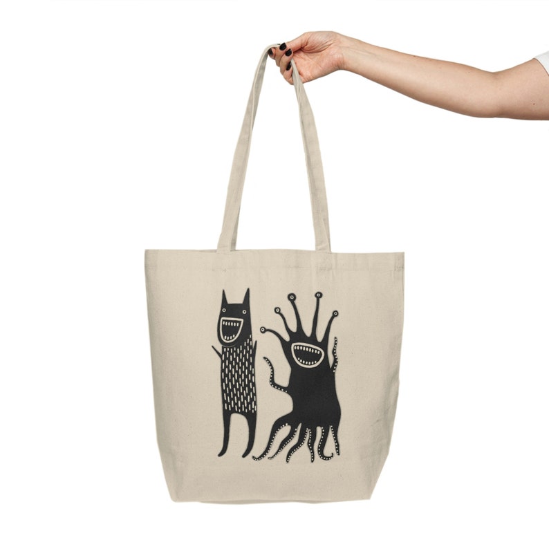 COTTON TOTE BAG Monster Quirky Whimsical Folk Art Gothic Birthday Gifts Housewarming Grocery Shopping Bag Creepy Cute Weird Funny Cryptid image 1