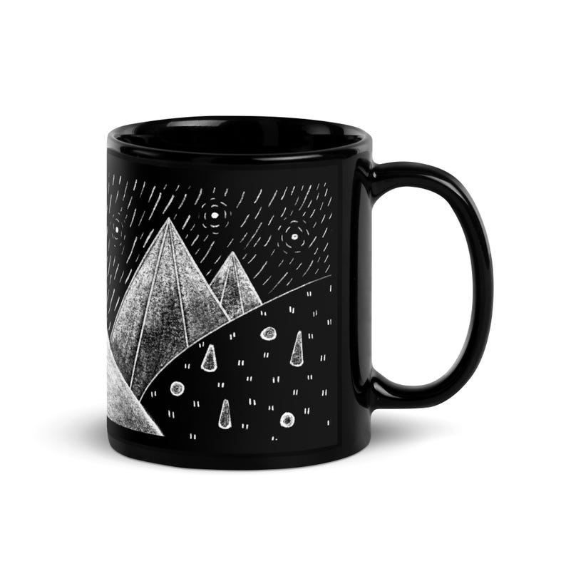 11oz BLACK COFFEE MUG Moon Monster Night Landscape Gothic Birthday Housewarming Gift Goth Emo Weird Funny Quirky Whimsical Creepy Cute
