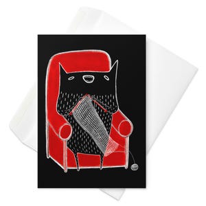 GREETING CARD Knitting Monster Cat Folk Art Print Quirky Whimsical Cute Invitations Birthday Gifts Housewarming Craft Knitter Spring Gifts