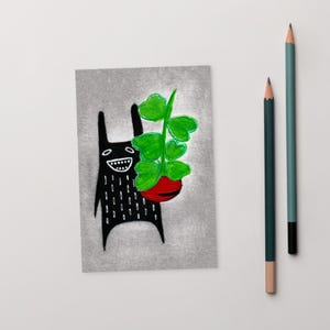 POSTAL CON IMPRESIÓN ARTÍSTICA DE 4x6 Planta Monstruo Hoya Kerrii Conejito Kawaii Arte Popular Plantas de Interior Regalo de Inauguración de Casa Extravagante Cumpleaños Caprichoso Hallazgos de Primavera