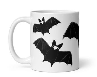 Tazza da caffè da 11 once, motivo: pipistrello, teschio, arte popolare, gotico, compleanno, gotico, goblincore, strega, inaugurazione della casa, stravagante, carina, eccentrica, divertente, tazza gotica, punk, emo, strega