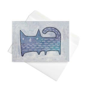 CARTE DE VOEUX Chat bleu Chats kawaii Art folklorique Cadeau pour amoureux des chats Cadeaux de pendaison de crémaillère Impression d'art chaton mignon Cartes d'anniversaire uniques Insolites fantaisistes