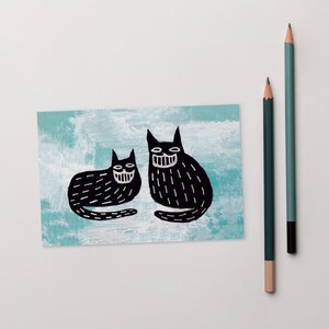 POSTAL CON IMPRESIÓN ARTÍSTICA DE 4x6 Gato negro Kawaii Arte popular Regalo de cumpleaños Caprichoso Lindo Gótico Extraño Peculiar Arte de inauguración de la casa Divertido Arte de pared de gatito gótico