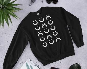 FELPA CLASSICA Faccia Triste Felice Streetwear Goth Punk Smiley Emoji Divertente Carino Kawaii Gotico Weirdcore Strega Dark Accademia Pop Art
