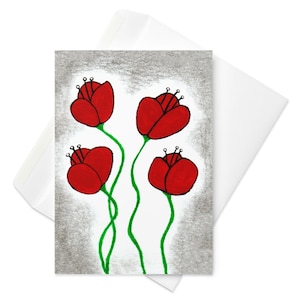 GREETING CARD Rabbit Monster Poppy Kawaii Flower Garden Folk Art Cute Birthday Gifts Housewarming Whimsical Cute Quirky Plants Spring Finds