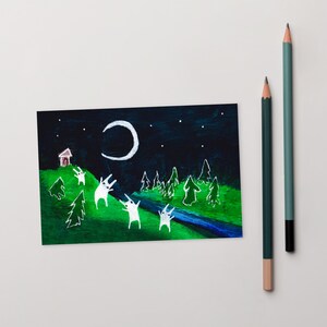 CARTÃO POSTAL ARTÍSTICO 4x6 Coelho Monstro Paisagem Kawaii Fofo Gótico Peculiar Caprichoso Estranho Gótico Presente de Aniversário de Inauguração de Casa Coelho Surreal