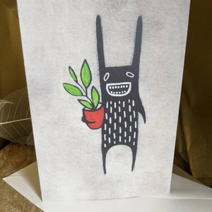 PREMIUM GRUSSKARTE Hoya Pflanze Kaninchen Monster Volkskunst Karte Skurrile Illustration Schräge Sachen Niedliche Housewarming Geburtstag Zimmerpflanze Karten
