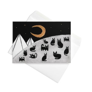 CARTE DE VUX Chat noir lune montagne gothique original paysage fantaisiste Goth étrange pendaison de crémaillère cadeau d'anniversaire sorcière cadeau correspondant amoureux des chats
