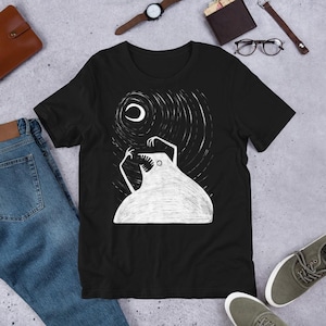 STRAIGHT CUT T-SHIRT Moon Monster Halloween Shirts Birthday Gift Weird Folk Art Spooky Horror Creepy Cute Gothic Emo Weirdcore Goth Witchy