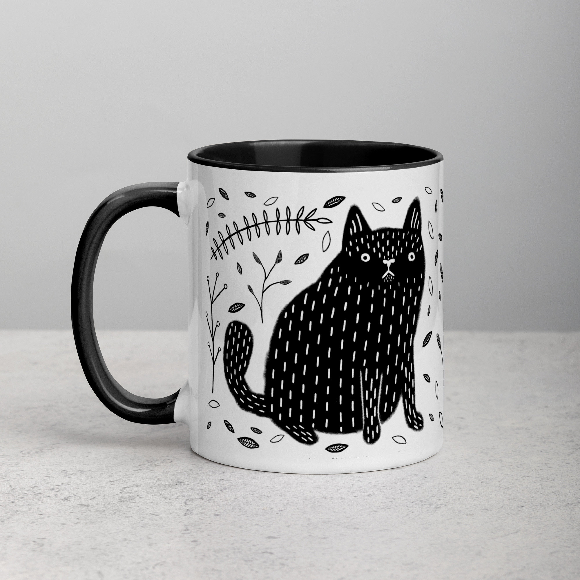 Folk Black Cat Mug