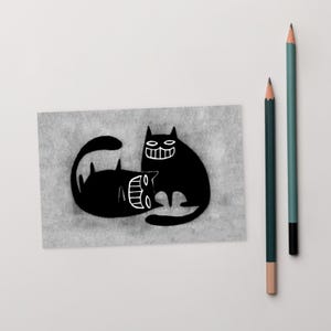 CARTÃO POSTAL ARTÍSTICO IMPRESSO 4x6 Gato Preto Kawaii Gatinho Arte Folclórica Cartão Bonito, Peculiar e Caprichoso Arte Estranha Presente de Inauguração de Casa Cartões de Aniversário Presentes para Amantes de Gatos