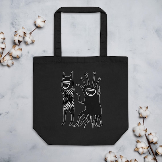 COTTON TOTE BAG Monster Folk Art Goth Birthday Gifts 