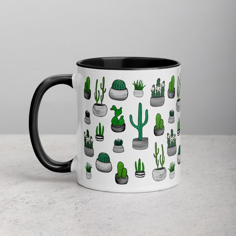 11oz COFFEE MUG Cactus Folk Art Botanical Housewarming Birthday Gifts Desert Plants Houseplants Illustration Creepy Weird Stuff Tea Ceramic image 1