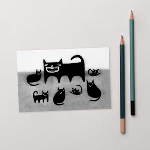 TARJETA POSTAL CON IMPRESIÓN ARTÍSTICA DE 4x6 Gato Negro Gatos Kawaii Arte Popular Lindo Tarjeta Extravagante Arte Extraño Regalo de Inauguración Tarjetas de Cumpleaños Regalos para Amantes de los Gatos