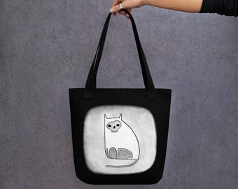 TOTE BAG Skull Cat Birthday Housewarming Gifts Quirky Weird Accessories Gifts for Cat People Grocery Bag Creepy Cute Horror Goth Kitty Purse