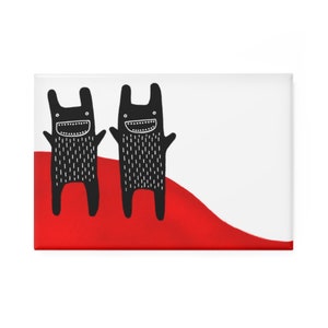 METAL FRIDGE MAGNET Black Rabbit Monsters Folk Art Goth Birthday Gift Whimsical Creepy Cute Quirky Gothic Strange Punk Funny Housewarming