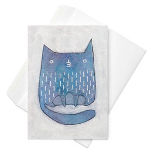 CARTE DE VOEUX Chat bleu Chats kawaii Art folklorique Cadeau pour amoureux des chats Cadeaux de pendaison de crémaillère Impression d'art chaton mignon Cartes d'anniversaire uniques Insolites fantaisistes