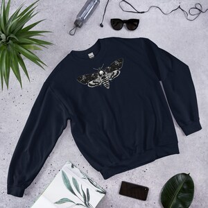 CLASSIC SWEATSHIRT Moth Sweater Folk Art Dark Academia Gothic Aesthetic Birthday Gifts Forest Death's-Head Hawkmoth Goth Horror Insect Navy