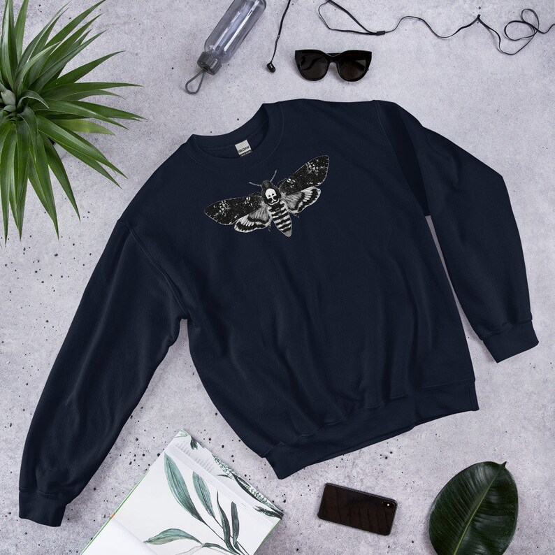 CLASSIC SWEATSHIRT Moth Sweater Folk Art Dark Academia Gothic Aesthetic Birthday Gifts Forest Death's-Head Hawkmoth Goth Horror Insect Navy