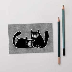 4 x 6 ART PRINT CARTE POSTALE Chat noir art folklorique cadeau d'anniversaire lunatique mignon étrange décalé pendaison de crémaillère Art brut drôle gothique kitty art mural