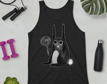 TANK TOP Rabbit Folk Art Goth Birthday Housewarming Gifts Funny Shirts Cute Weird Whimsical Quirky Candy Lollipop Gothic Emo Punk Witchy