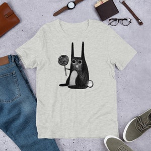 STRAIGHT CUT T-SHIRT Weird Rabbit Shirt Folk Art Gothic Birthday Housewarming Gifts Creepy Cute Funny Shirts Lollipop Candy Goth Creep Bunny Athletic Heather