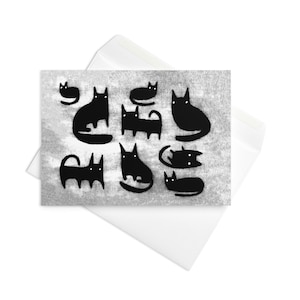 GREETING CARD Black Cat Kitty Kawaii Quirky Whimsical Invitations Weird Cute Goth Housewarming Gothic Funny Birthday Card Cat Lover Gifts