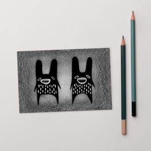 4x6 KUNSTDRUCK POSTKARTE Kaninchen Monster Kawaii Volkskunst Schräges Geschenk Skurril Lustig Einweihungsparty Geschenk Goth Geburtstag Geschenk Goth