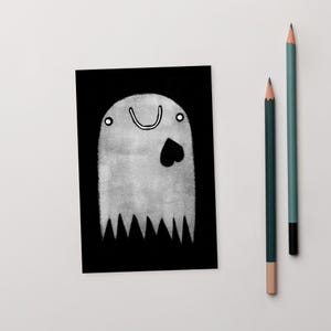 CARTE POSTALE IMPRESSION D'ART 4 x 6 monstre fantôme mignon Kawaii art folklorique goth cadeau d'anniversaire lunatique mignon étrange décalé pendaison de crémaillère drôles de cartes gothiques