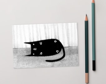 CARTÃO POSTAL ARTÍSTICO IMPRESSO 4x6 Gato Preto Kawaii Gatinho Arte Folclórica Cartão Bonito, Peculiar e Caprichoso Arte Estranha Presente de Inauguração de Casa Cartões de Aniversário Presentes para Amantes de Gatos