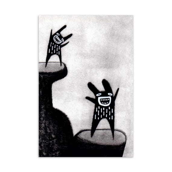 4x6 アートプリントポストカード ウサギ モンスター 風景 フォーク